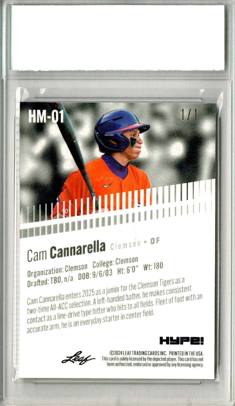 Cam Cannarella Rookie Card 2024 Leaf HYPE! #HM-01 1/1 Gold Superfractor, PGI 10, Miami Marlins Baseball