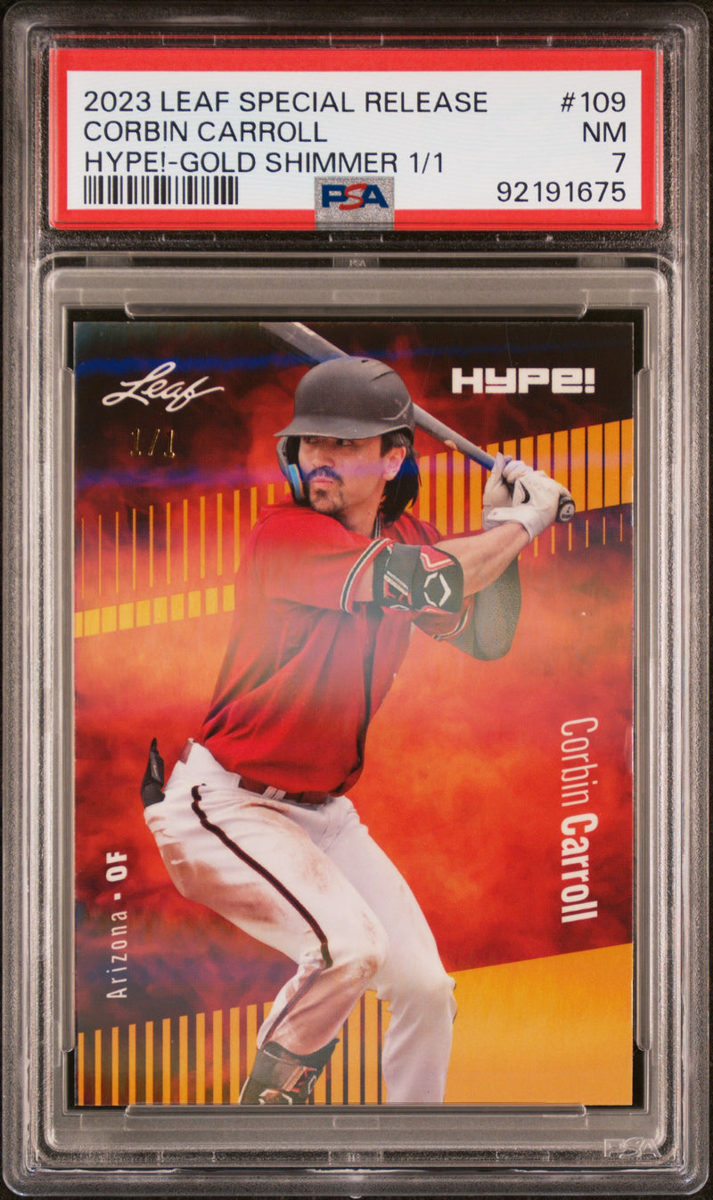 PSA 7 Corbin Carroll 2023 Leaf HYPE #109 Gold Shimmer 1/1 Rookie Card Arizona Diamondbacks