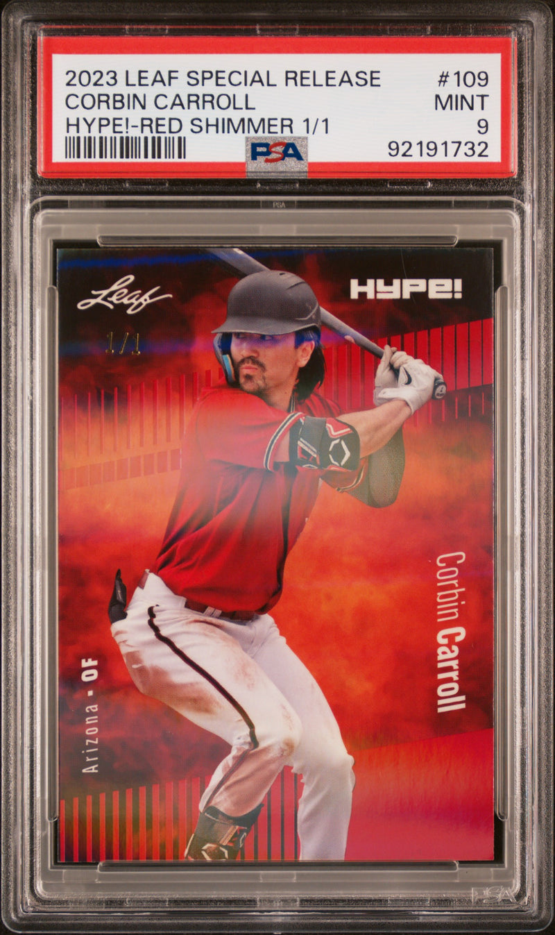 PSA 9 Corbin Carroll 2023 Leaf HYPE #109 Red Shimmer 1/1 Rookie Card Arizona Diamondbacks