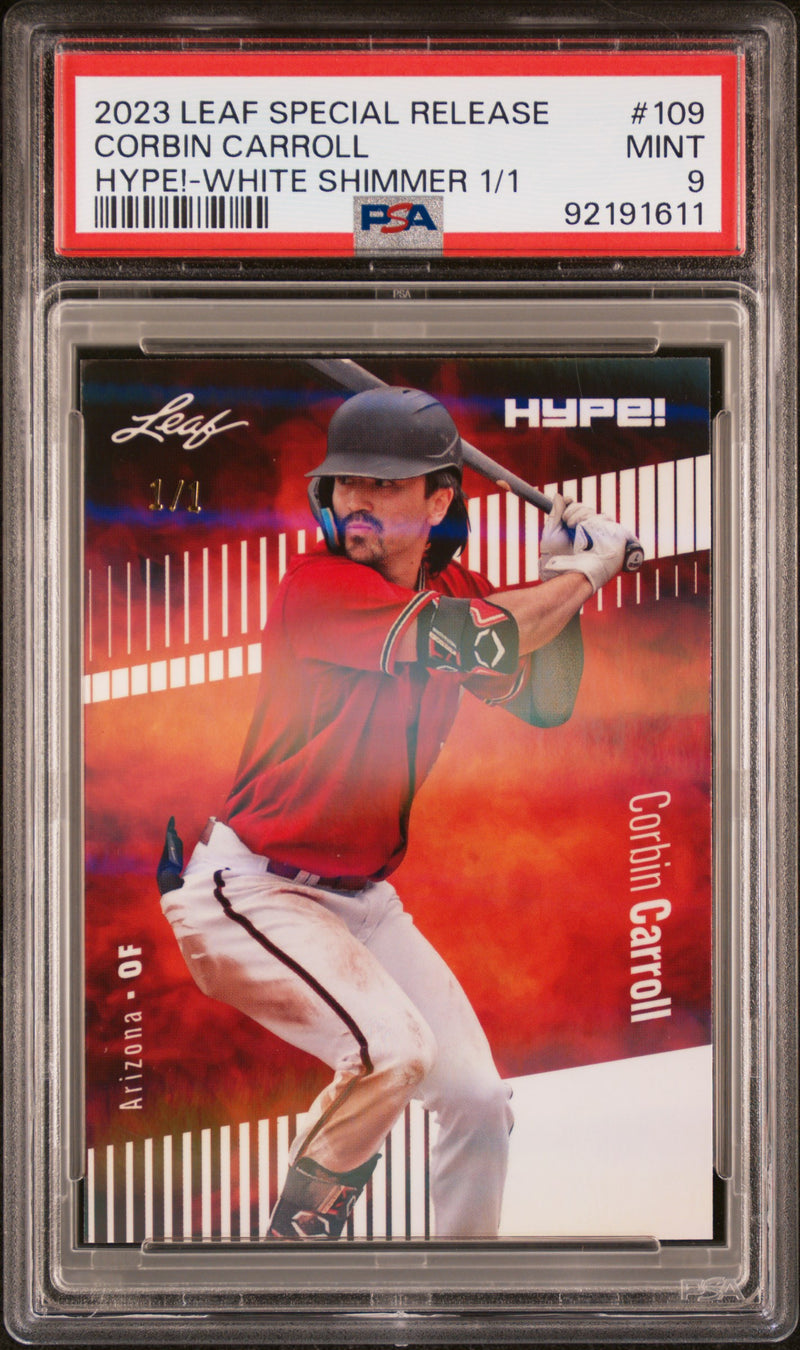 PSA 9 Corbin Carroll 2023 Leaf HYPE #109 White Shimmer 1/1 Rookie Card Arizona Diamondbacks