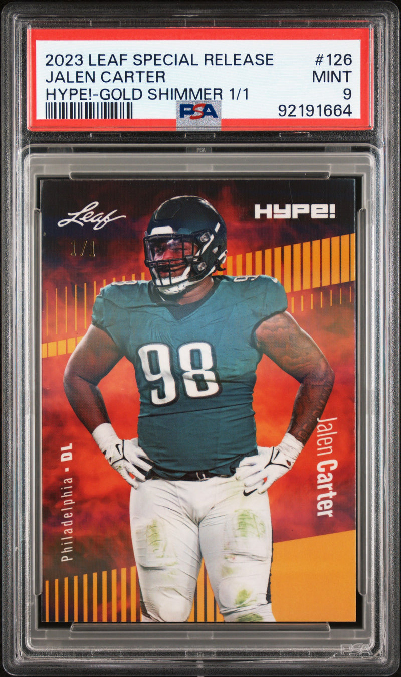 PSA 9 Jalen Carter 2023 Leaf HYPE #126 Gold Shimmer 1/1 Rookie Card Philadelphia Eagles