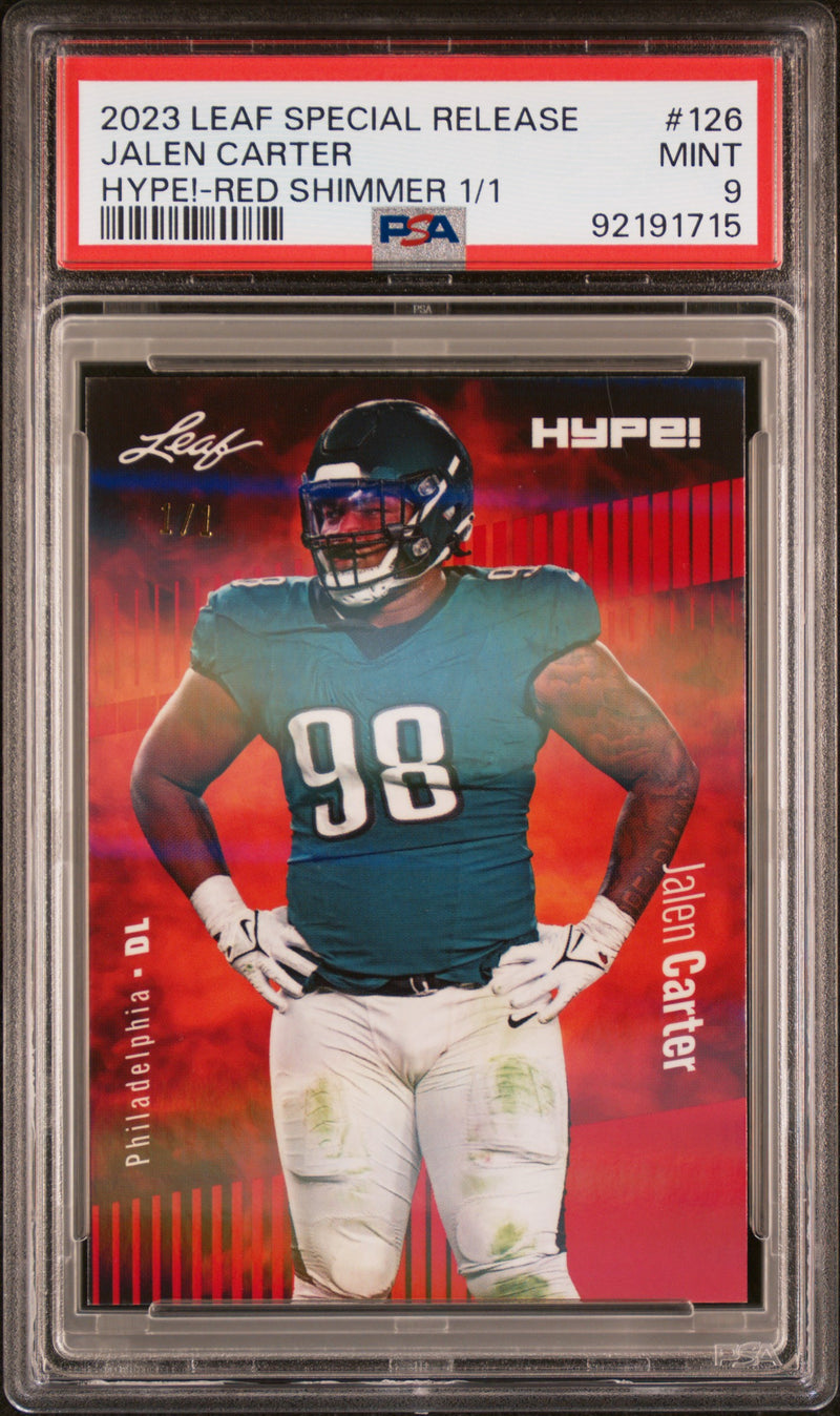PSA 9 Jalen Carter 2023 Leaf HYPE #126 Red Shimmer 1/1 Rookie Card Philadelphia Eagles