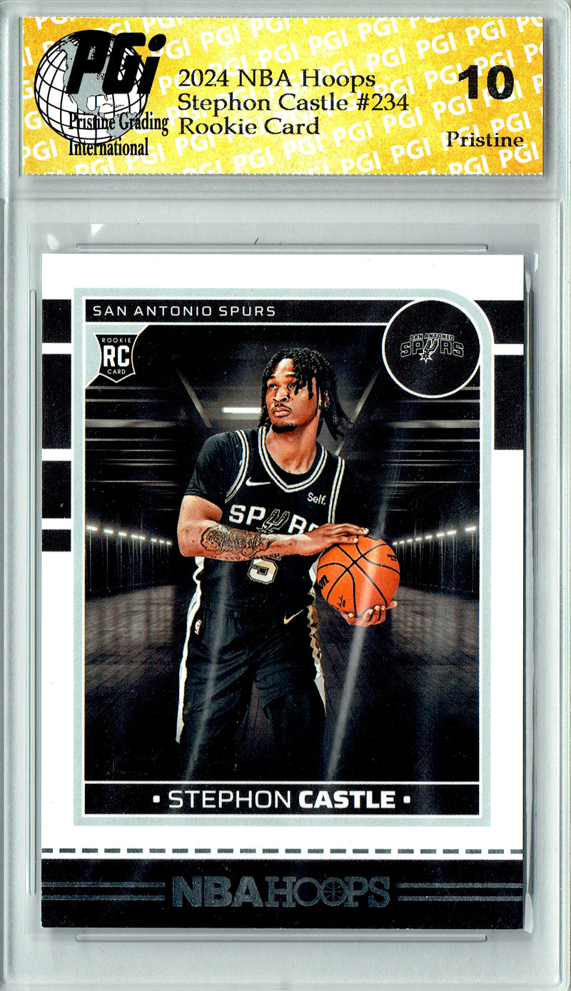 Stephon Castle Rookie Card 2024 Hoops #234 PRISTINE, PGI 10, San Antonio Spurs Basketball