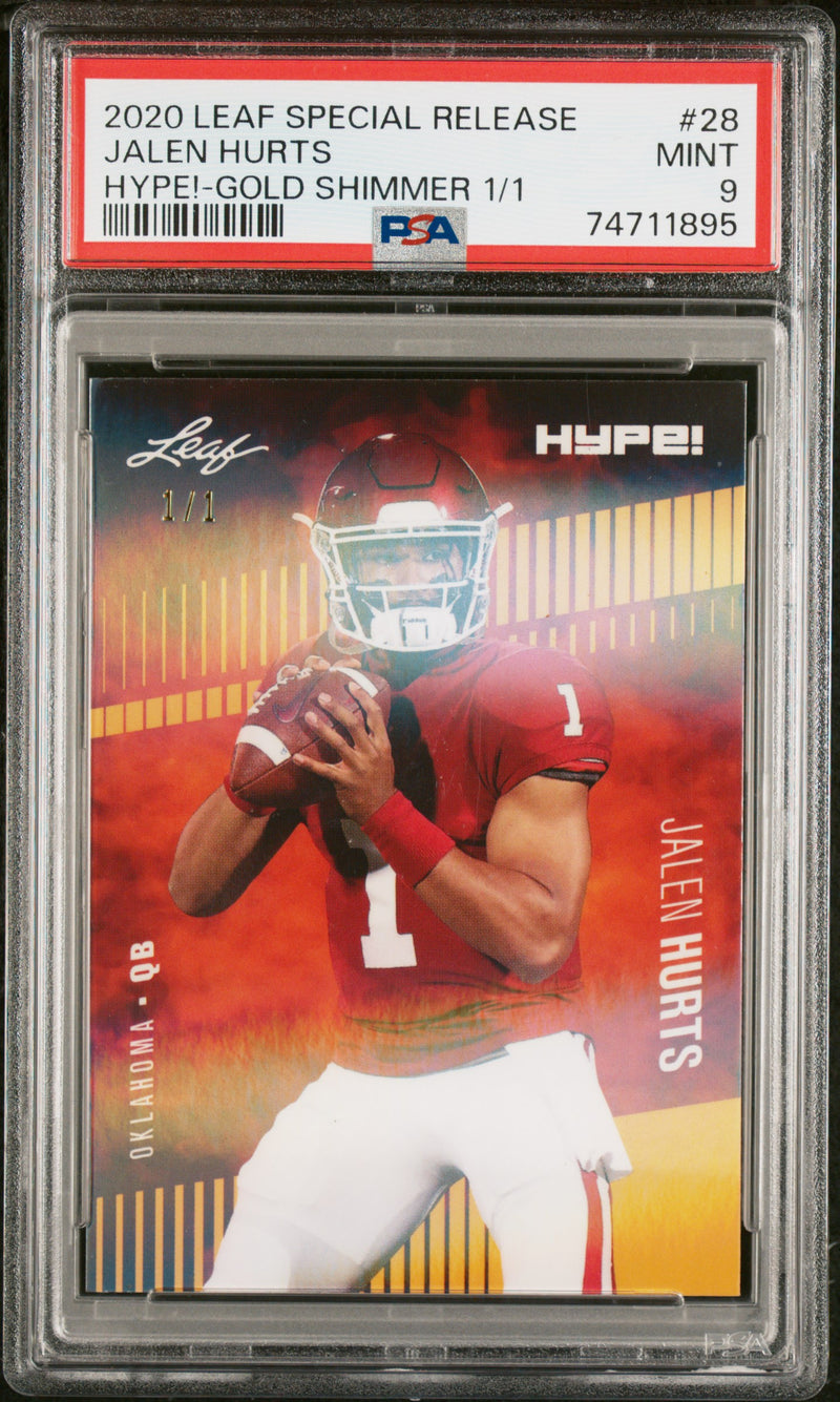 PSA 9 Jalen Hurts 2020 Leaf Hype #28 Gold Shimmer 1 of 1 Rookie Card Philadelphia Eagles