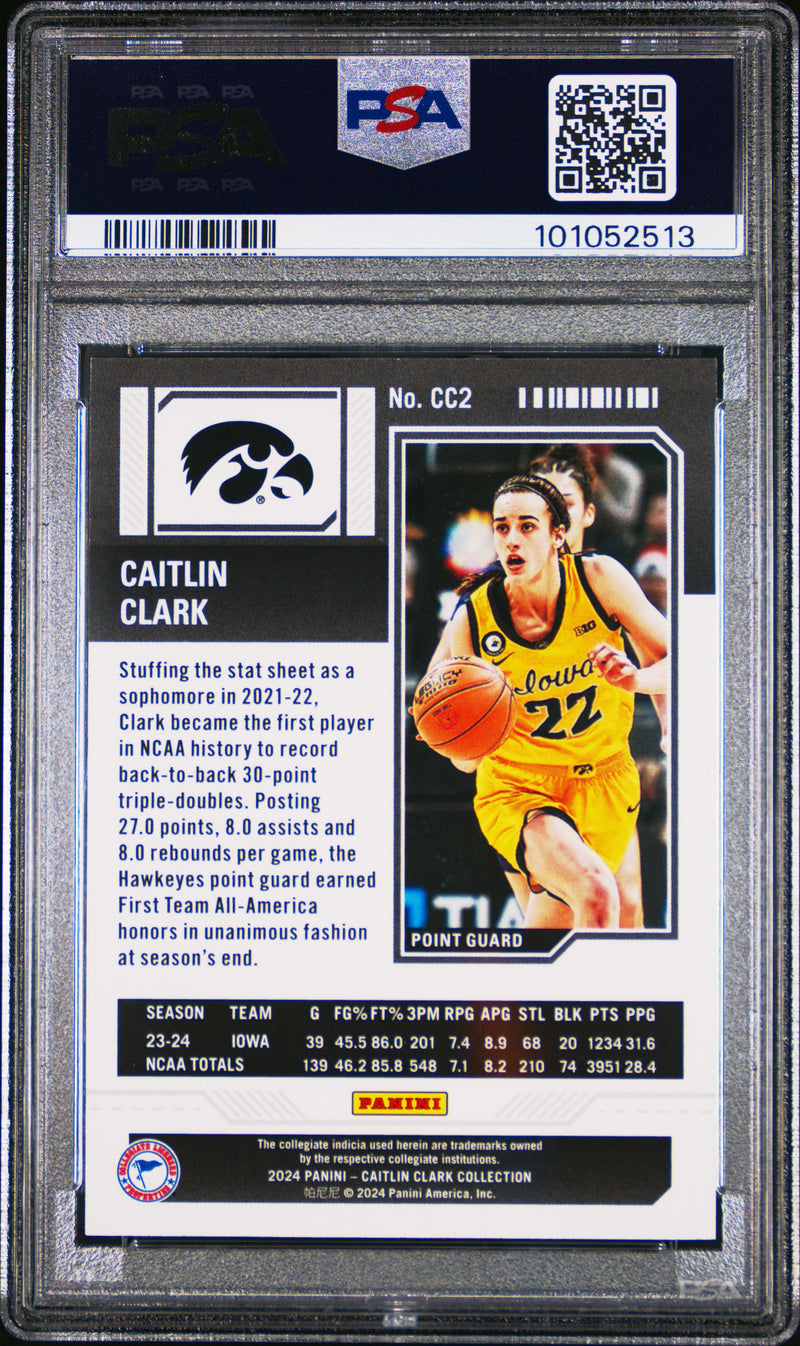 PSA 9 Caitlin Clark 2024 Panini #CC2 Stars 206/299 Rookie Card Indiana Fever
