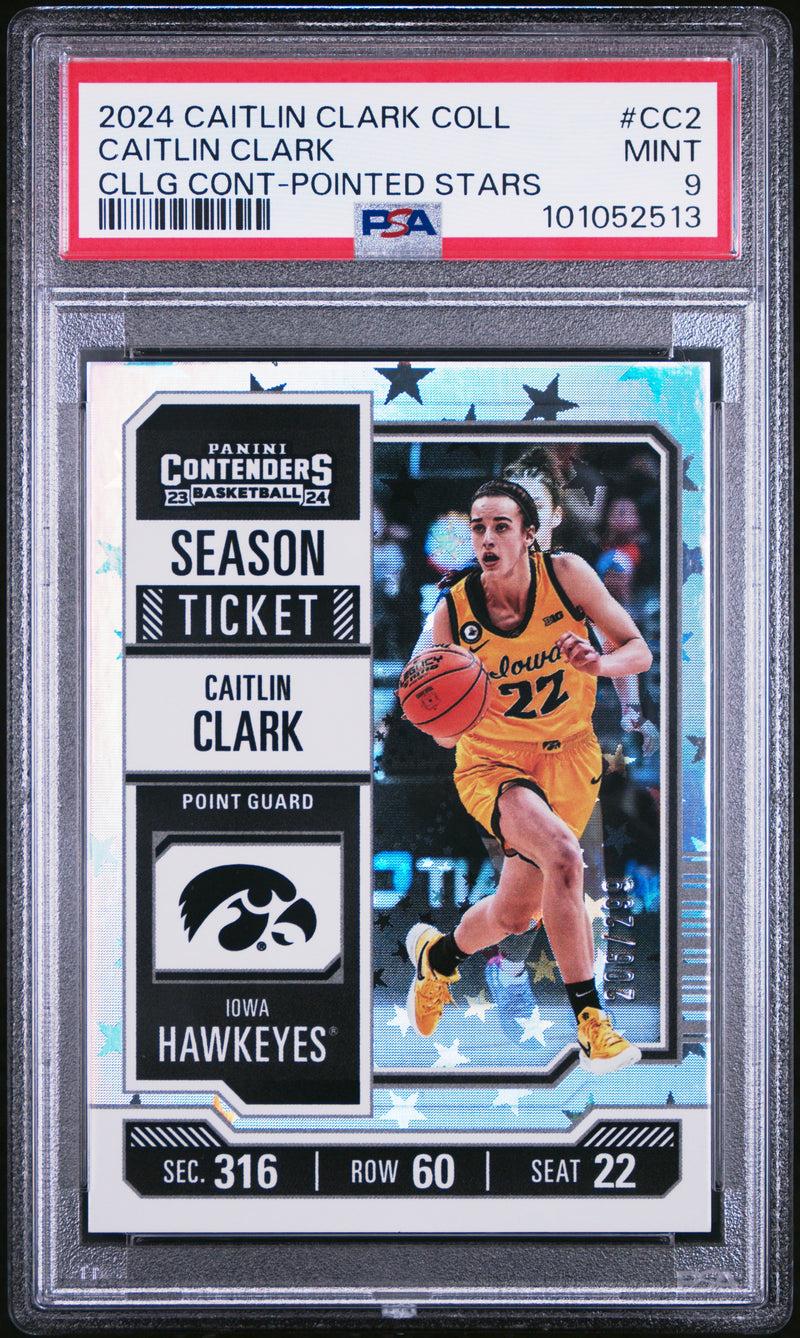 PSA 9 Caitlin Clark 2024 Panini #CC2 Stars 206/299 Rookie Card Indiana Fever