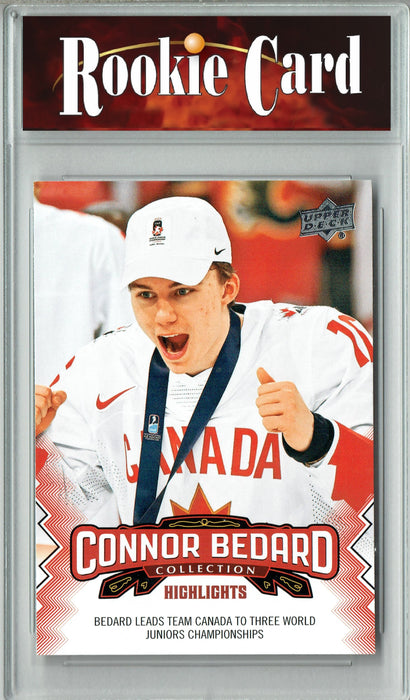 Certified Mint+ 2023 Upper Deck Connor Bedard Collection #5 Three X World Champs Rookie Card Chicago Blackhawks
