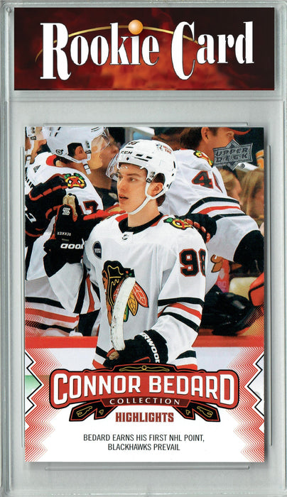 Certified Mint+ 2023 Upper Deck Connor Bedard Collection #11 Gets 1st NHL Point Rookie Card Chicago Blackhawks