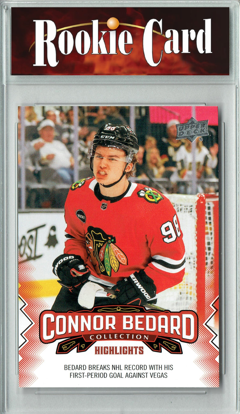 Certified Mint+ 2023 Upper Deck Connor Bedard Collection #16 Breaks NHL Record Rookie Card Chicago Blackhawks