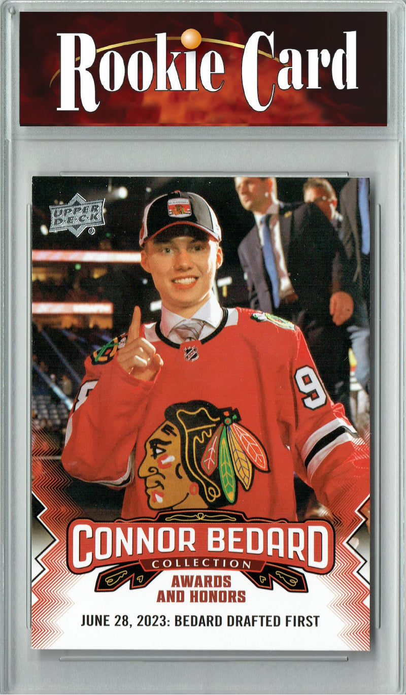 Certified Mint+ Connor Bedard 2023 Upper Deck Collection #30 Awards & Honors Drafted First Rookie Card Chicago Blackhawks
