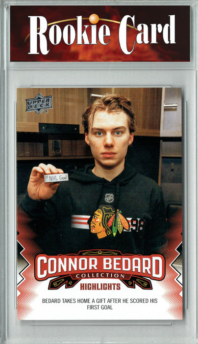 Certified Mint+ 2023 Upper Deck Connor Bedard Collection #21 Scores 1st Goal Rookie Card Chicago Blackhawks