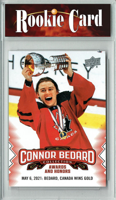 Certified Mint+ 2023 Upper Deck Connor Bedard Collection #26 Awards & Honors Canada Wins Gold Rookie Card Chicago Blackhawks