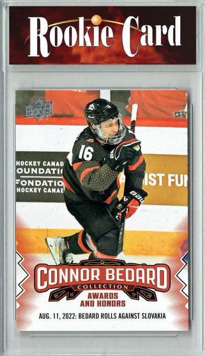 Certified Mint+ 2023 Upper Deck Connor Bedard Collection #27 Awards & Honors Rolls Against Slovenia Rookie Card Chicago Blackhawks