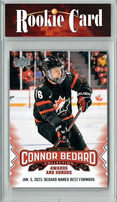 Certified Mint+ 2023 Upper Deck Connor Bedard Collection #28 Awards & Honors Named Best Forward Rookie Card Chicago Blackhawks