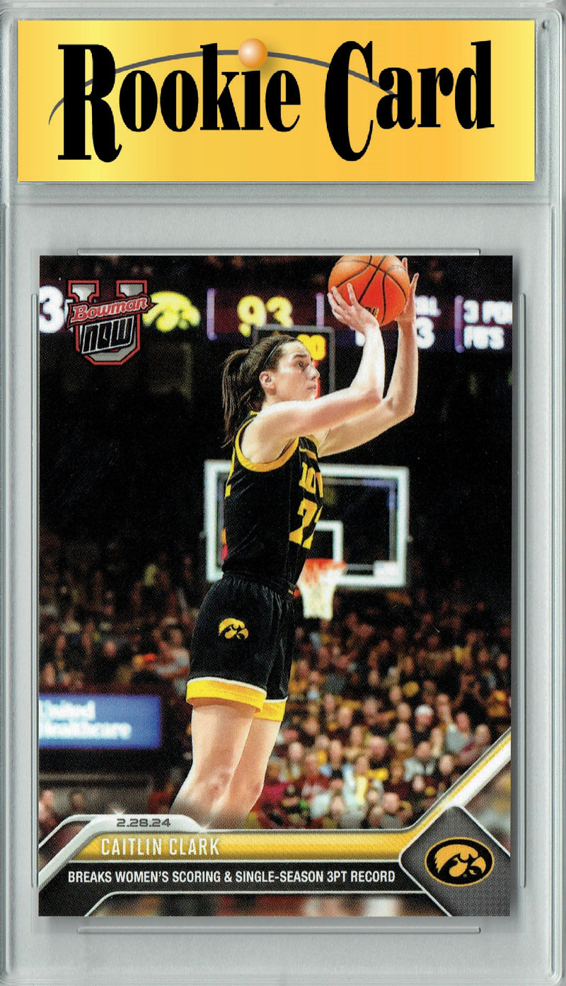 Certified Mint+ Caitlin Clark 2023 Bowman University Now #59 3pt Record Rookie Card Iowa Hawkeyes