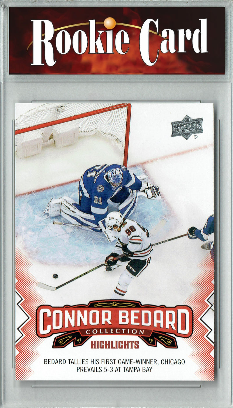 Certified Mint+ 2023 Upper Deck Connor Bedard Collection #23 1st Game Winner Rookie Card Chicago Blackhawks