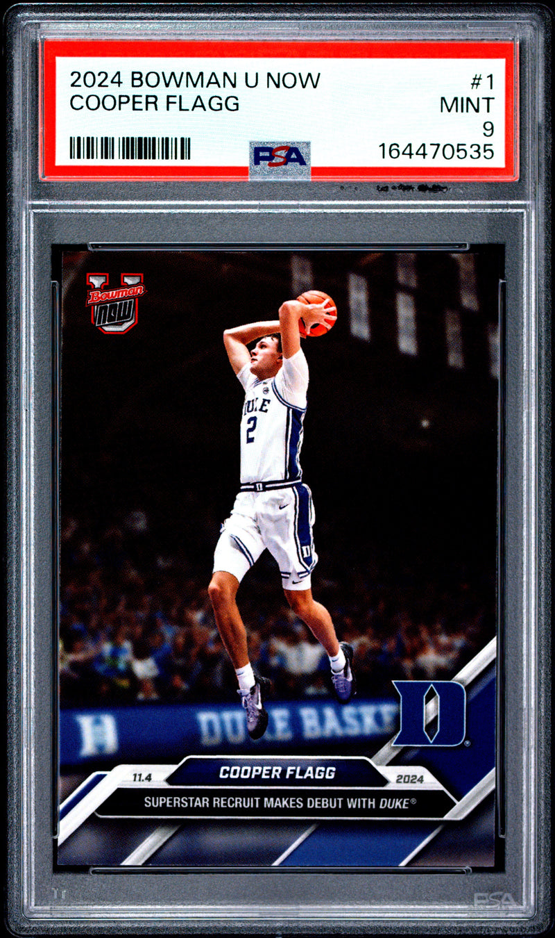 Cooper Flagg Rookie Card 2024 Bowman University Now #1 Superstar Debut, PSA 9, Duke 0