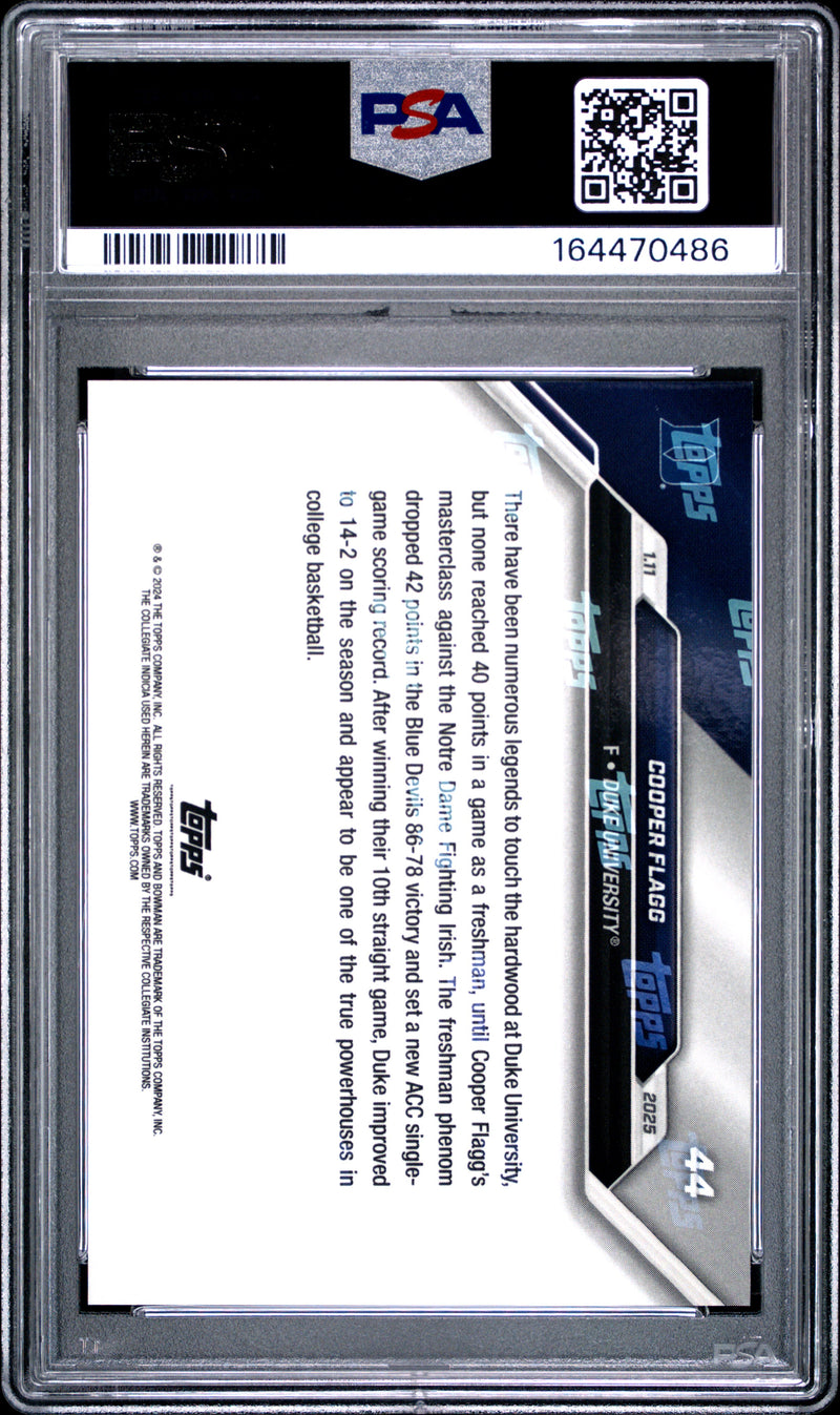 Cooper Flagg Rookie Card 2024 Bowman University Now #44 Phenom Sets Mark, PSA 10, Duke 0