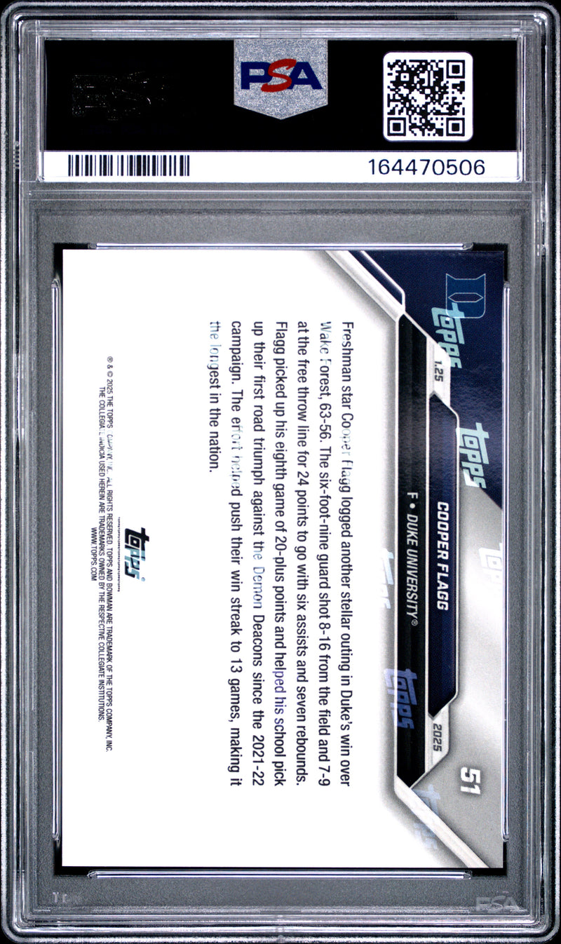 Cooper Flagg Rookie Card 2024 Bowman University Now #51 Pushes Win Streak, PSA 10, Duke 0