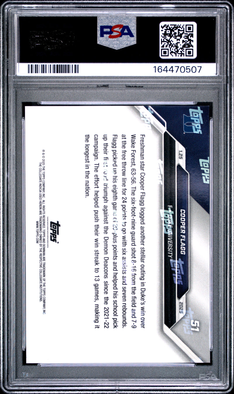 Cooper Flagg Rookie Card 2024 Bowman University Now #51 Pushes Win Streak, PSA 9, Duke 0