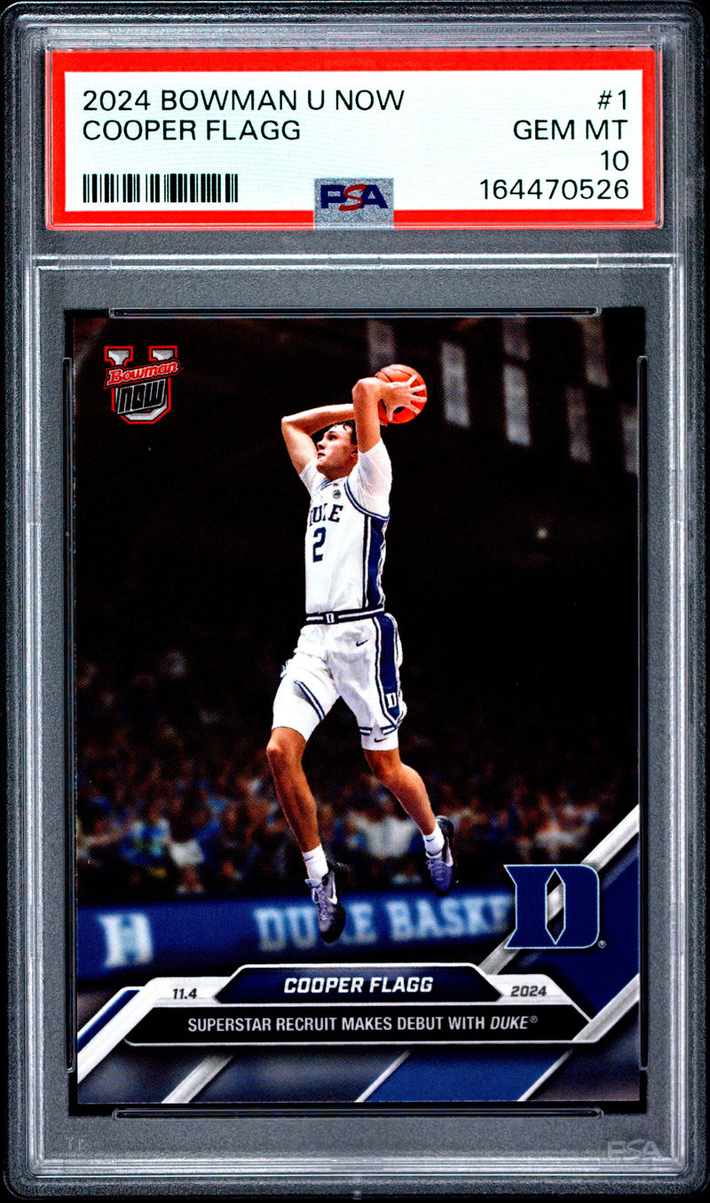 Cooper Flagg Rookie Card 2024 Bowman University Now #1 Superstar Debut, PSA 10, Duke 0
