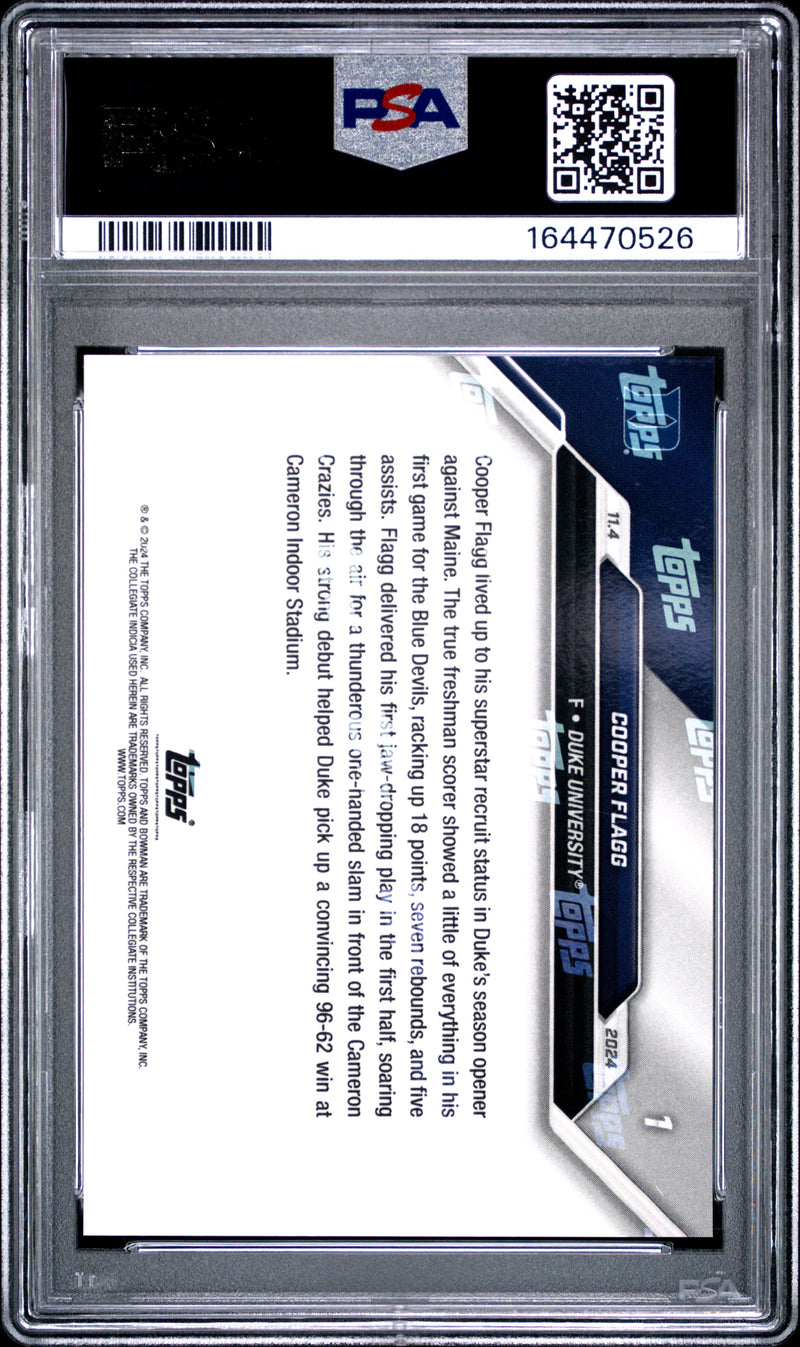 Cooper Flagg Rookie Card 2024 Bowman University Now #1 Superstar Debut, PSA 10, Duke 0