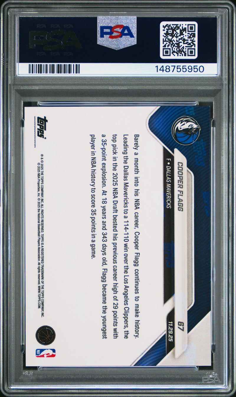 PSA 10 Cooper Flagg 2025 Topps Now #67 Orange Foil #23/25 Rookie Card Dallas Mavericks