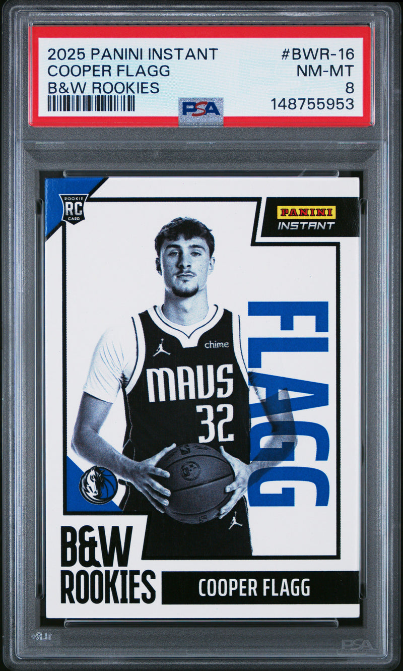 PSA 8 Cooper Flagg 2025 Panini Instant Black & White #BWR-16 1/256 #BWR-16 Only 256 Made Rookie Card Dallas Mavericks