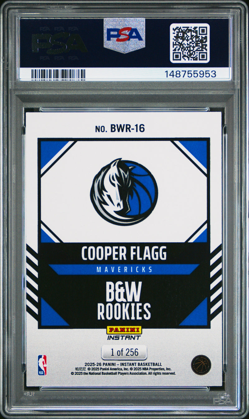 PSA 8 Cooper Flagg 2025 Panini Instant Black & White #BWR-16 1/256 #BWR-16 Only 256 Made Rookie Card Dallas Mavericks