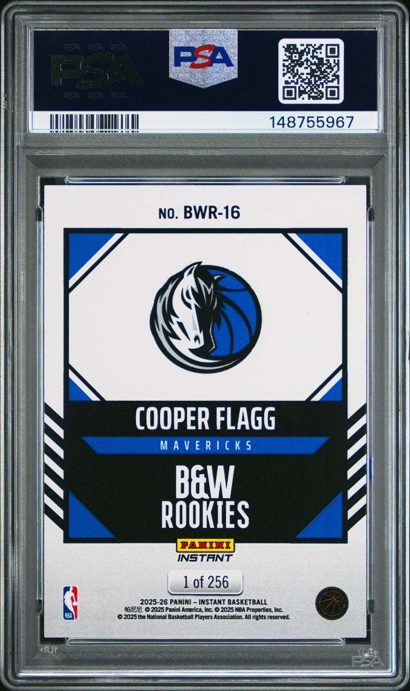PSA 10 Cooper Flagg 202 Panini Instant Black & White #BWR-16 1/256#BWR-16 Only 256 Made Rookie Card Dallas Mavericks