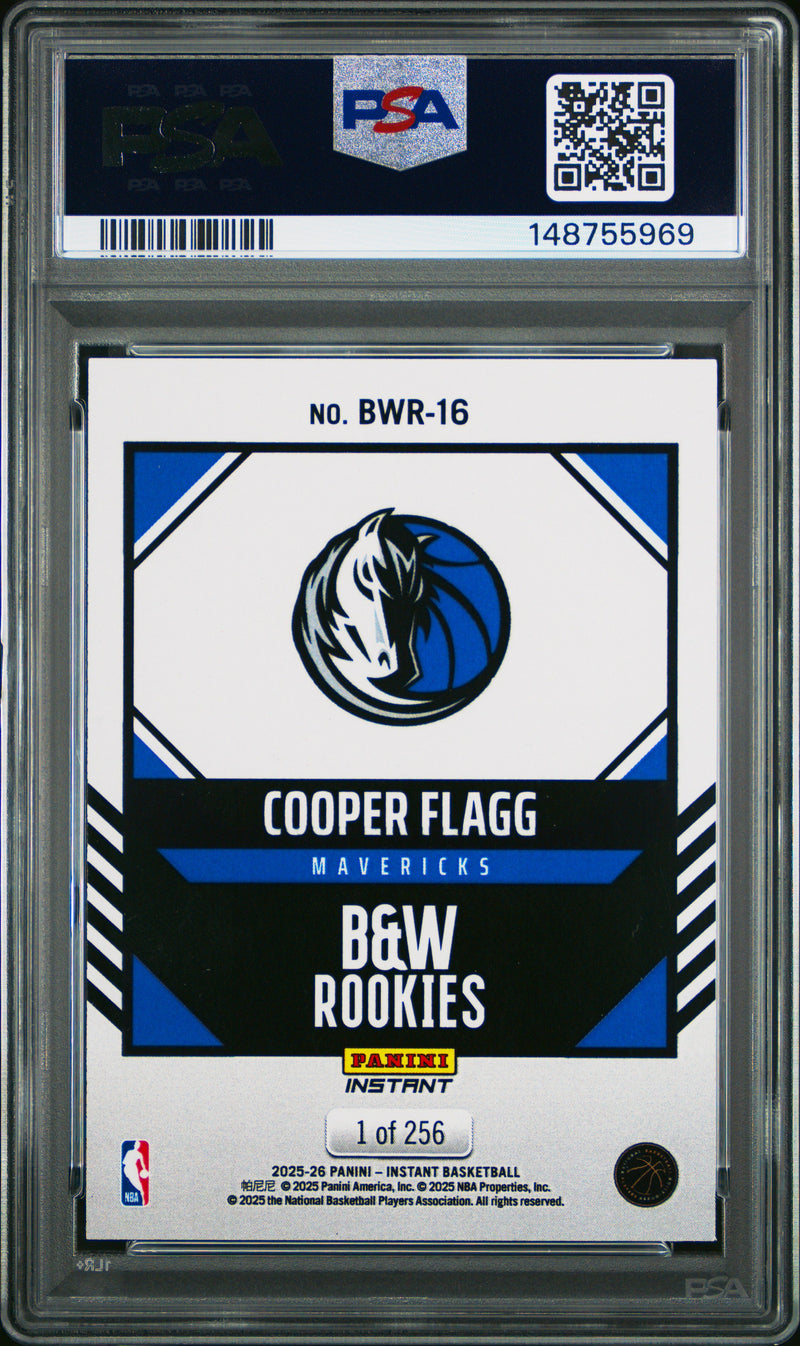 PSA 9 Cooper Flagg 2025 Panini Instant Black & White #BWR-16 Only 256 Made Rookie Card Dallas Mavericks