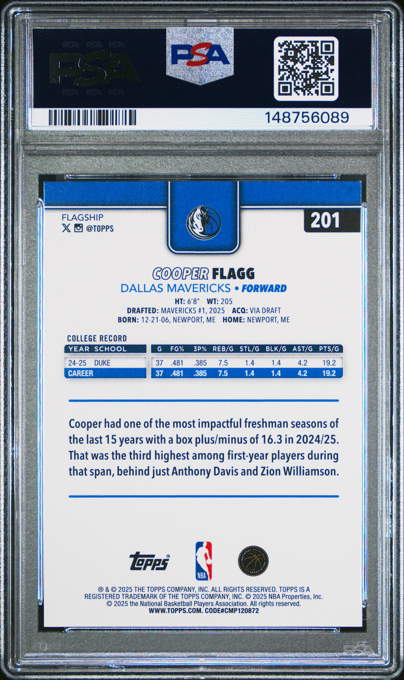 PSA 8 Cooper Flagg 2025 Topps #201 Rookie Card Dallas Mavericks