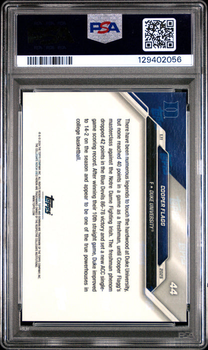 PSA 9 Cooper Flagg 2024-25 Bowman University Now Blue #44 Rookie Card 19/49
