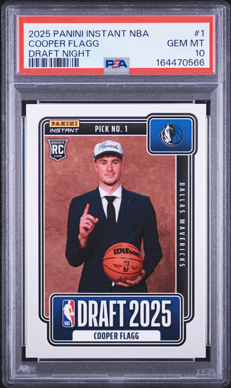 Cooper Flagg Rookie Card 2025 Panini Instant #1 Draft Night, PSA 10, Dallas Mavericks Basketball