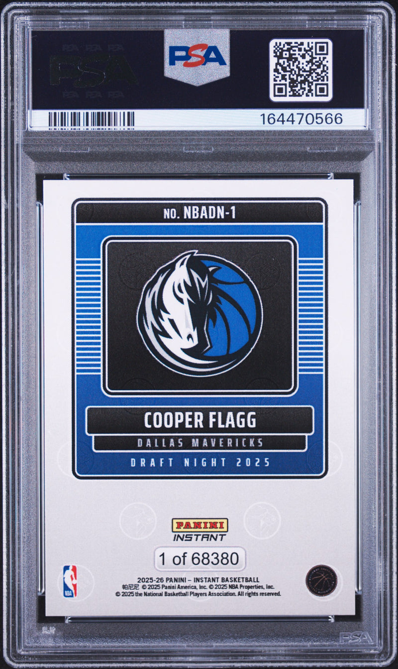 Cooper Flagg Rookie Card 2025 Panini Instant #1 Draft Night, PSA 10, Dallas Mavericks Basketball
