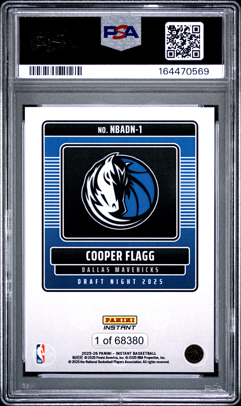 Cooper Flagg Rookie Card 2025 Panini Instant #1 Draft Night, PSA 9, Dallas Mavericks Basketball