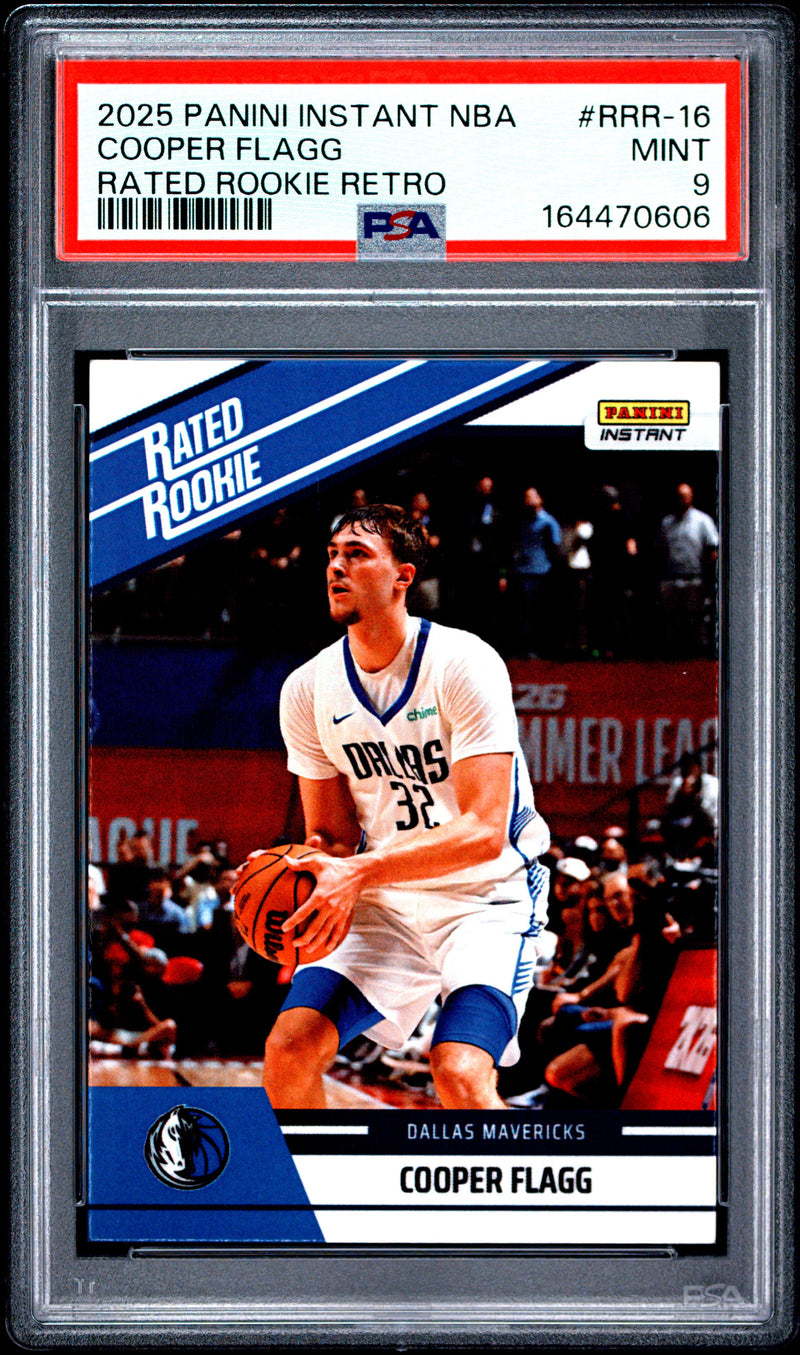 Cooper Flagg Rookie Card 2025 Panini Instant #RRR-16 Rated Rookie Retro, PSA 9, Dallas Mavericks Basketball