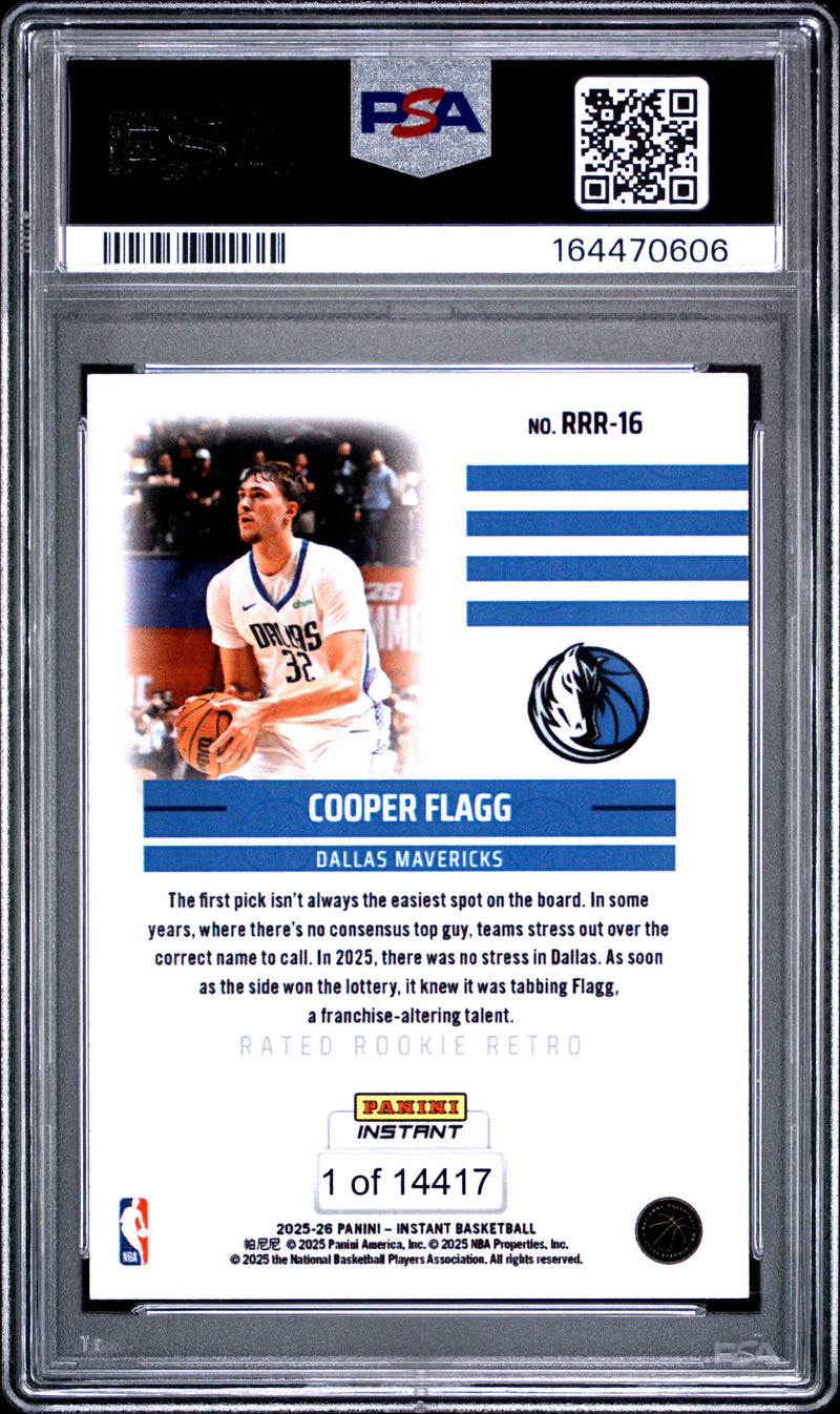 Cooper Flagg Rookie Card 2025 Panini Instant #RRR-16 Rated Rookie Retro, PSA 9, Dallas Mavericks Basketball