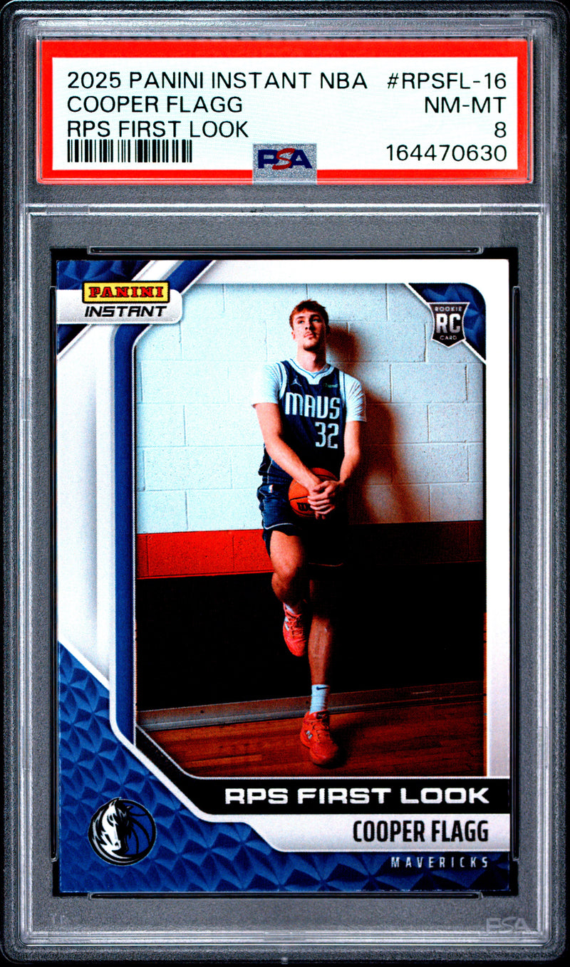 Cooper Flagg Rookie Card 2025 Panini Instant #RPSFL-16 RPS First Look, PSA 8, Dallas Mavericks Basketball