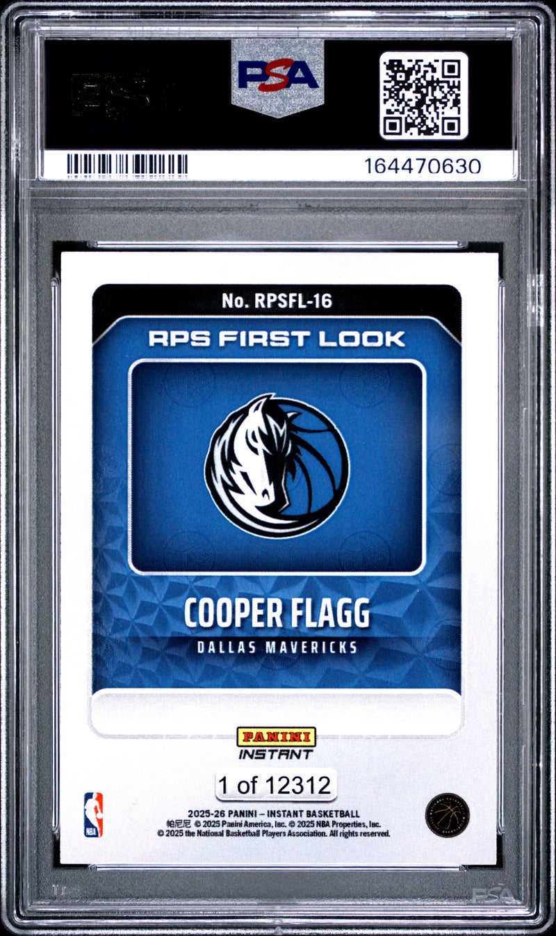 Cooper Flagg Rookie Card 2025 Panini Instant #RPSFL-16 RPS First Look, PSA 8, Dallas Mavericks Basketball