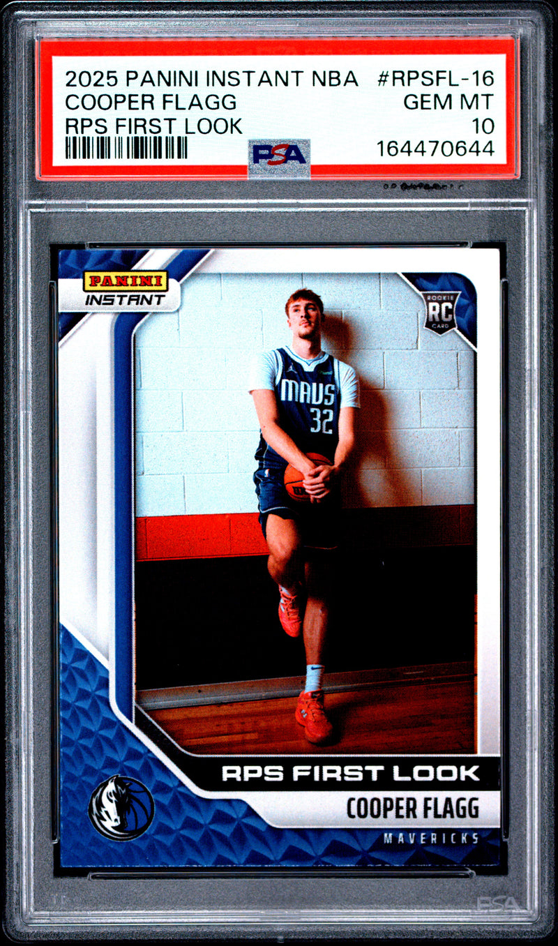Cooper Flagg Rookie Card 2025 Panini Instant #RPSFL-16 RPS First Look, PSA 10, Dallas Mavericks Basketball