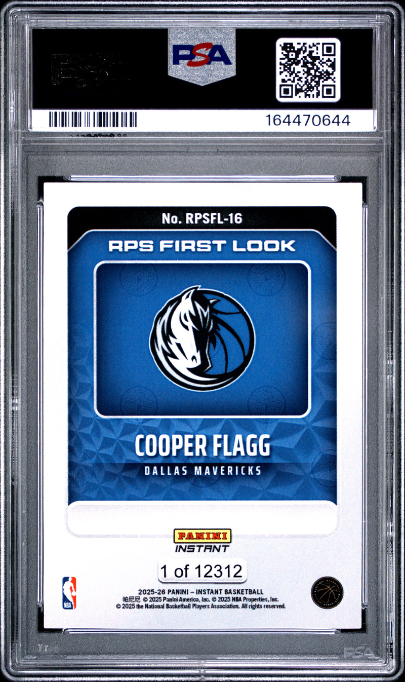 Cooper Flagg Rookie Card 2025 Panini Instant #RPSFL-16 RPS First Look, PSA 10, Dallas Mavericks Basketball