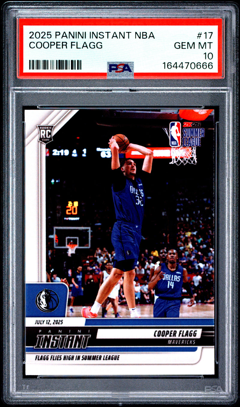 Cooper Flagg Rookie Card 2025 Panini Instant #17 Flies High, PSA 10, Dallas Mavericks Basketball