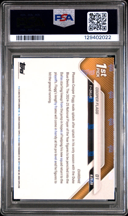 PSA 8 Cooper Flagg 2025 Topps Now Draft Chrome Gold Refractor Rookie Card 38/50