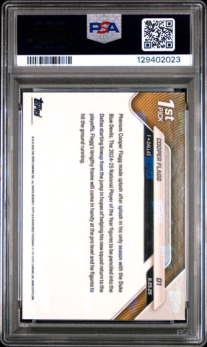 PSA 10 Cooper Flagg 2025 Topps Now Draft #D1 87/99 Green Foil Rookie Card
