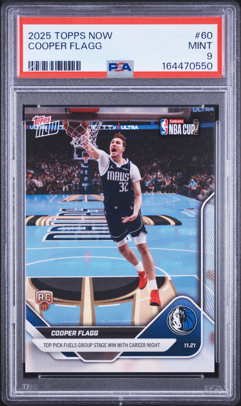 Cooper Flagg Rookie Card 2025 Topps Now #60 Top Pick Career Night, PSA 9, Dallas Mavericks Basketball