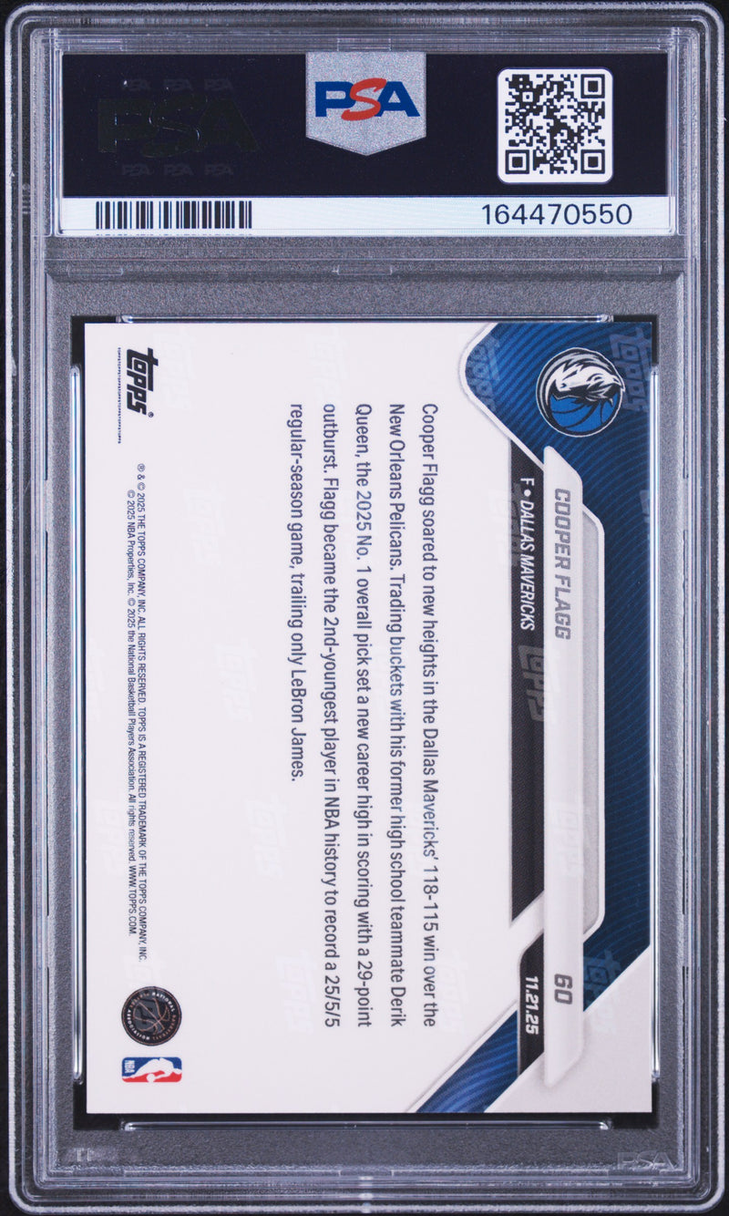 Cooper Flagg Rookie Card 2025 Topps Now #60 Top Pick Career Night, PSA 9, Dallas Mavericks Basketball