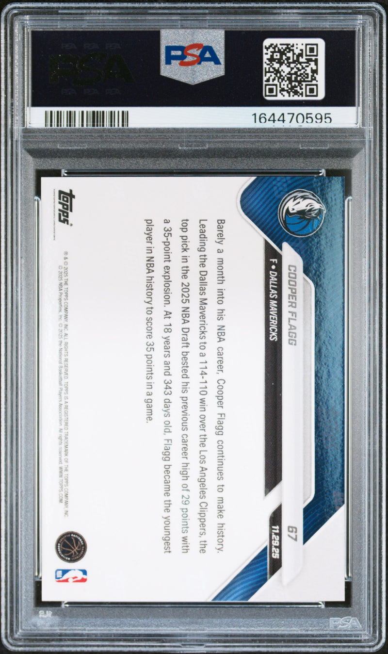 Cooper Flagg Rookie Card 2025 Topps Now #67 Youngest Ever w 35 pts, PSA 9, Dallas Mavericks Basketball