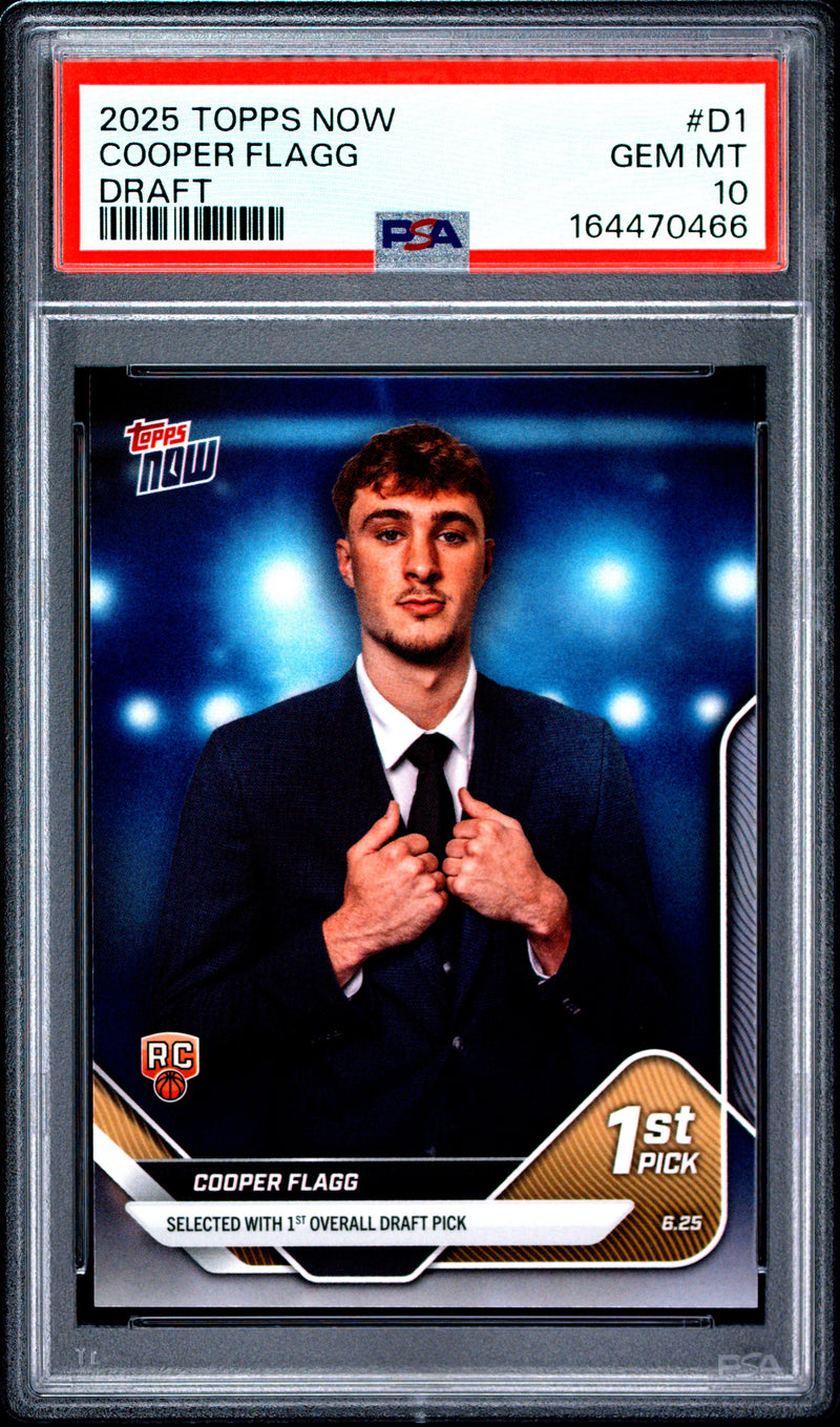 Cooper Flagg Rookie Card 2025 Topps Now #D1 NBA Draft Night, PSA 10, Dallas Mavericks Basketball