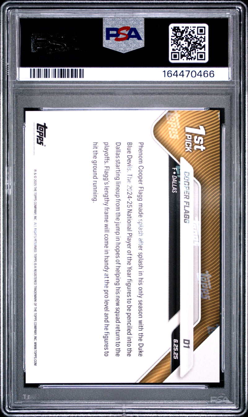 Cooper Flagg Rookie Card 2025 Topps Now #D1 NBA Draft Night, PSA 10, Dallas Mavericks Basketball